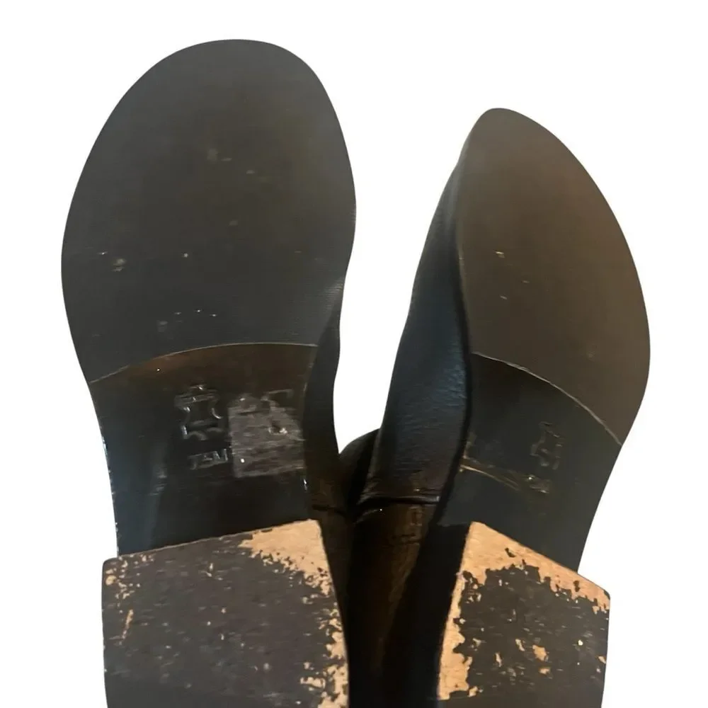 Tory Burch Boot Riding Black Pebbled Leather Logo Tall Buckle Knee Marlene 7.5